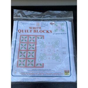Jack Dempsey Needle Art Pattern 97 White Quilt Blocks 18" Floral Embroidery Kit